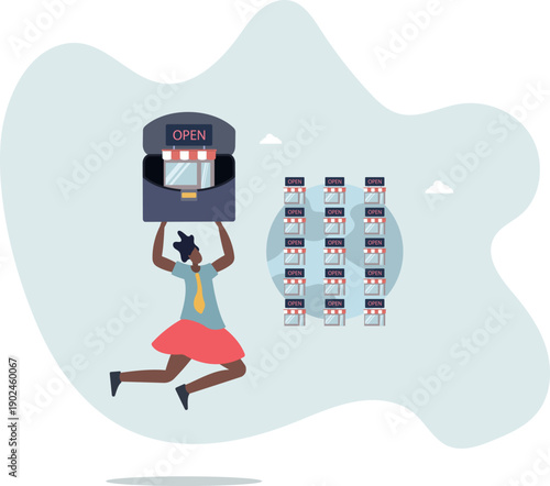 Opening a worldwide chain of stores. The concept of a successful business.