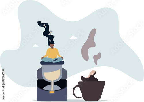 Business woman takes a break for coffee. Concept of a productive daily routine.