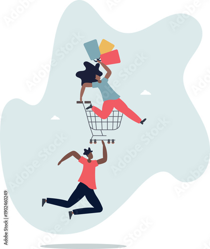 Shopping concept: husband carries his wife with bags.life and employment of people.