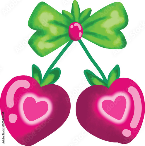Love Neon Cherry with Green Ribbon