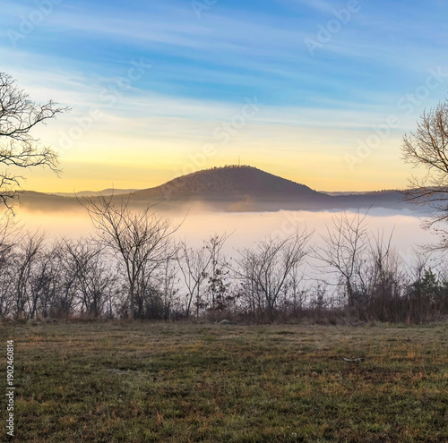 Foggy sunrise in the mountains