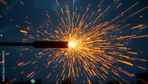 Spark Ignition: A burst of light and energy illuminates the night sky. Witness the precise moment of a spark's genesis and the cascade of fiery particles. 