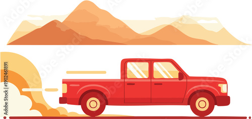 Red Pickup Truck Side View Illustration.