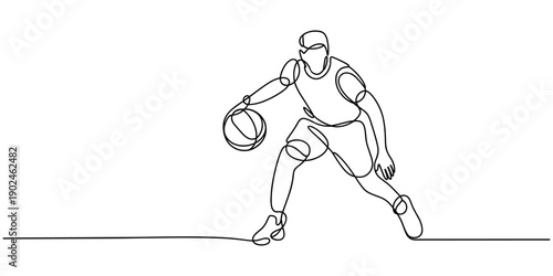 basketball player continuous one line drawing, people playing basket vector. one line Icon drawing with white background