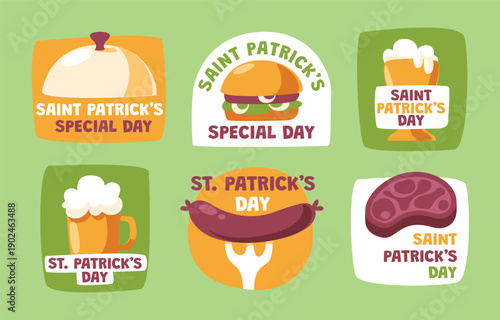 Saint patrick s day themed food and drink stickers or badges collection