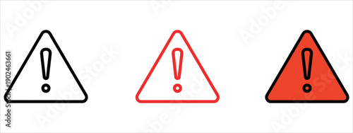 Set of warning signs with exclamation marks in different colors.