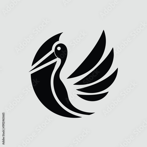 Abstract black pelican bird in circular motion vector illustration