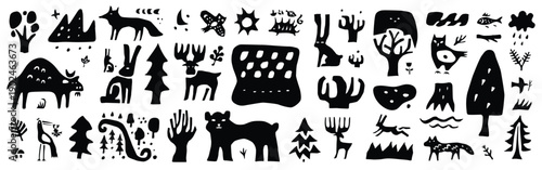 forest wild animals graphic silhouettes vector design elements background illustration