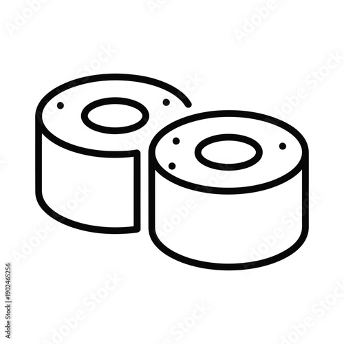 Two stylized pieces of maki sushi are drawn with simple black outline strokes on a white background.