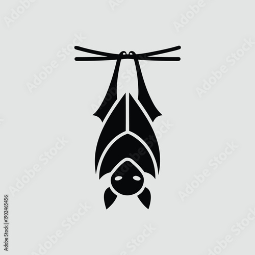Minimalist black bat hanging upside down icon Halloween vector illustration