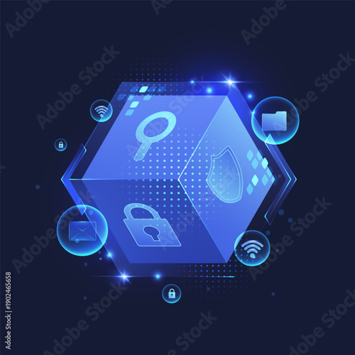 Cybersecurity protection icons elements collection 3D illustration
