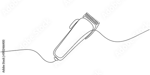 Continuous one line hair clipper. Vintage hair clipper isolated on a white background. Barbershop concept. Vector illustration, Electric hair clipper, beard trimmer one line continuous drawing.