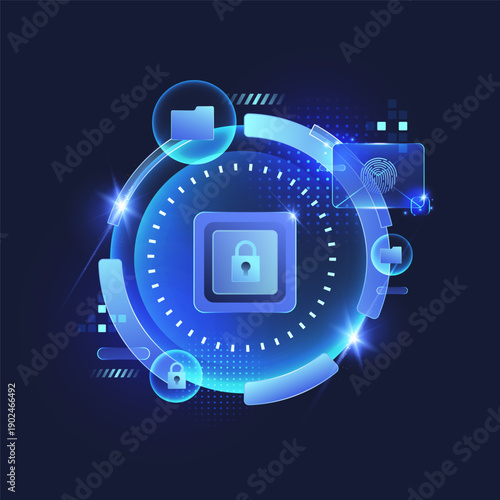 Cybersecurity cloud and device protection icons 3D illustration
