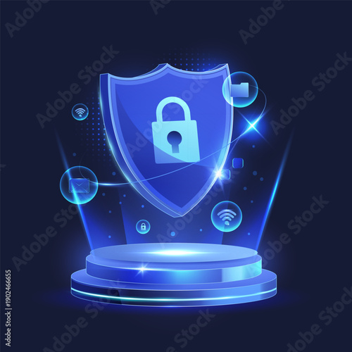 Cybersecurity data cube protection composition 3D illustration