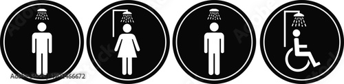 Shower Restroom Bathroom Toilet Icon Symbol Signage Hygiene Facility Washroom Accessibility Pictogram Public Vector Illustration Design