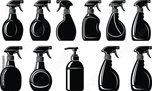 spray bottle cleaner container plastic household cleaning detergent sanitizer hygiene vector silhouette