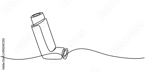 Single one line drawing an inhaler. Medical equipment concept. Continuous line draw design graphic vector illustration, Inhaler for asthmatics, salbutamol, Asthma inhaler, medical supplies, equipment.