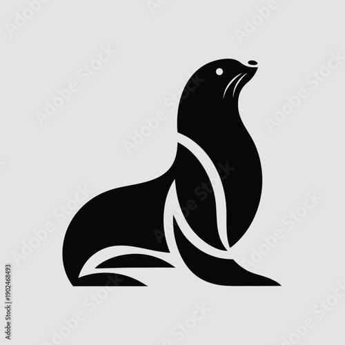 Modern elegant sea lion or fur seal black silhouette icon vector illustration