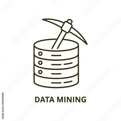 Data mining concept a pickaxe over a database cylinder illustration