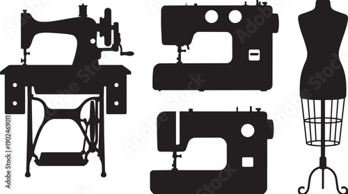 Sewing Machine and Mannequin Silhouette Set