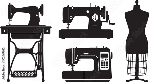 Sewing Machine and Mannequin Silhouette Set
