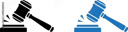 Dynamic judge gavel icons in black and blue for legal themes