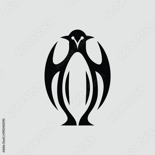 Stylized abstract penguin silhouette in black and white vector illustration