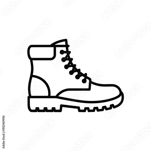 Simple black and white line drawing of a single leather boot