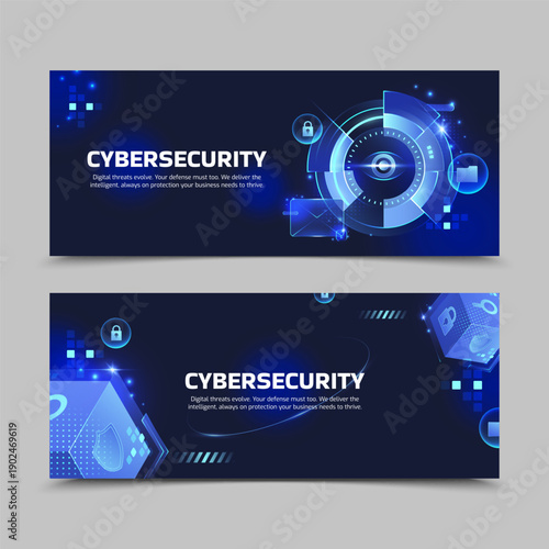 Cybersecurity landing page secure technology layout 3D illustration
