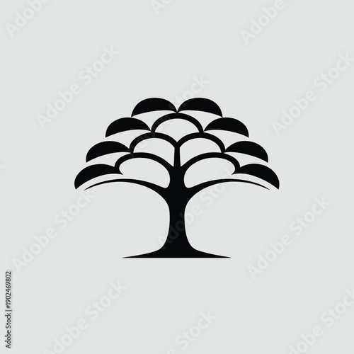 Stylized black tree silhouette with rounded leaves on grey background vector illustration