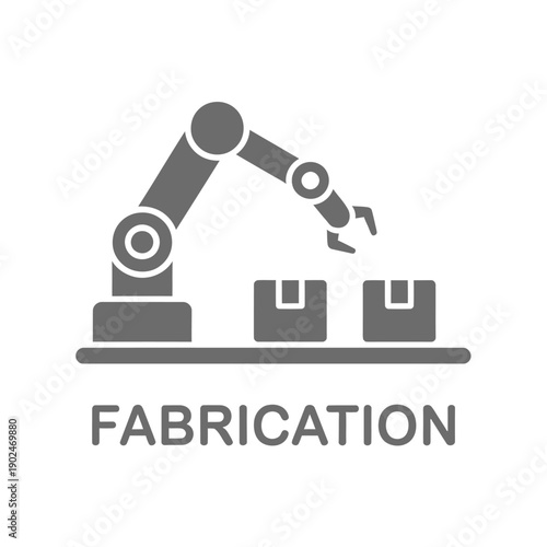 A robotic arm assembling or manipulating boxes in a fabrication setting
