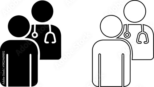 Medical Consultation Icons Featuring Doctor with Stethoscope and Patient Silhouette