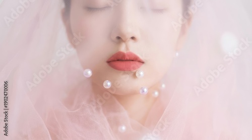 Elegant Portrait with Pearls and Veil. Concept featuring portrait, beauty, elegance, pearls, veil.