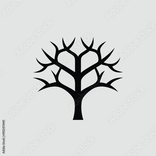 Symmetrical bare tree silhouette icon logo design vector illustration