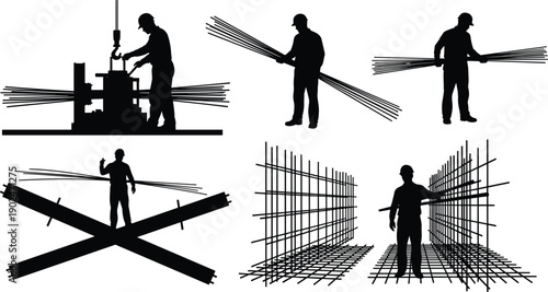 construction,worker,steel,rebar,industry,labor,engineering,building,framework,silhouette,vector,black,white,industrial,manufacturing,architecture,safety,manual,workforce,infrastructure