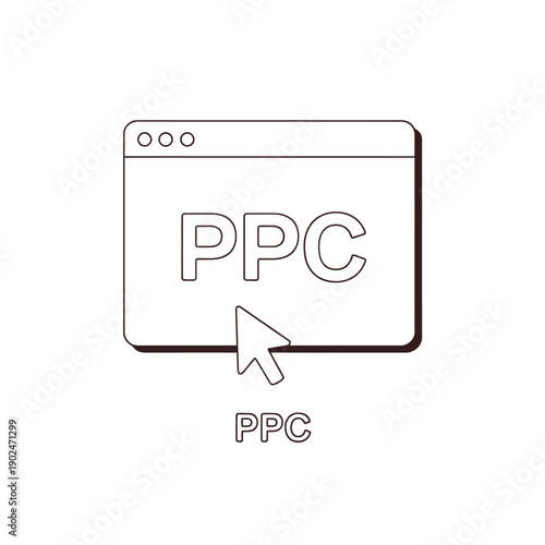 Simple line art illustration of a browser window displaying ppc text