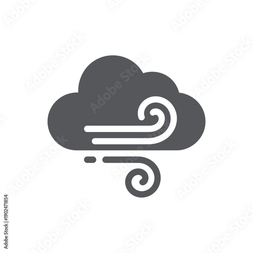 A simple black icon depicting a cloud with swirling wind beneath it