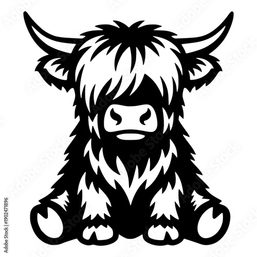 Cute Highland Cow Vector Illustration - Fluffy Scottish Cattle Silhouette - Majestic Shaggy Farm Animal Graphic for Rustic Farmhouse Decor and Country Lifestyle