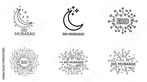 Elegant ramadan and eid celebration icons with crescent moon and lantern designs