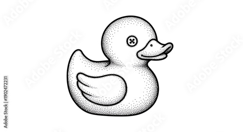 Rubber Duck Toy Stippled Illustration Vector Style Graphic for Children's Bath Time or Baby Shower Mockup