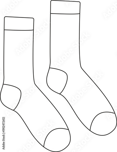 Vector line illustration of a pair of socks. Simple outline drawing in black and white, isolated on a white background. Minimal clothing icon suitable for web, app and print design.