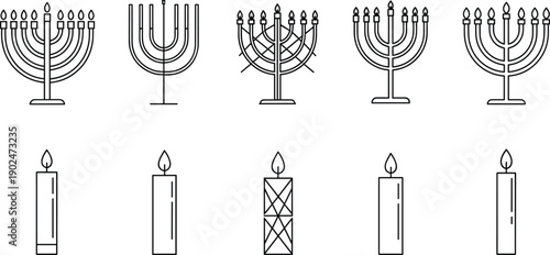 hanukkah menorah candles judaica jewish holiday festival light tradition religion celebration vector silhouette icon