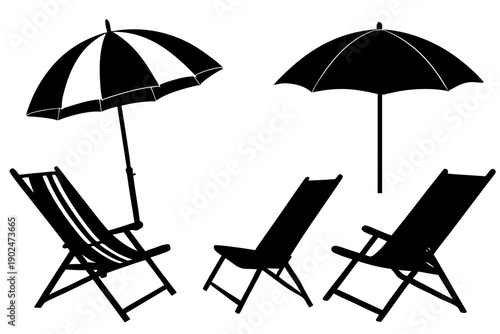 Relaxing Beach Setup Silhouette Vector, Minimal Summer Holiday Art
