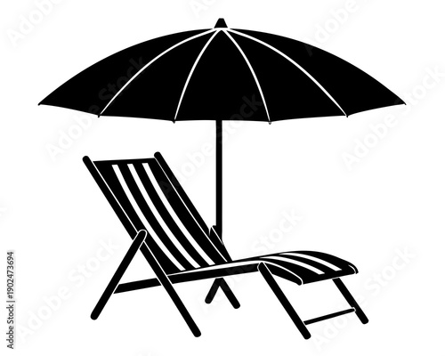 Relaxing Beach Setup Silhouette Vector, Minimal Summer Holiday Art