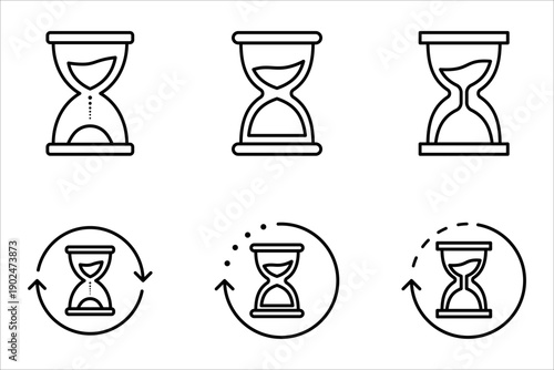 anti-aging hourglass line icon set, flat design vector illustration on white background.