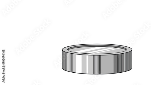 Metallic silver ring or circular cylinder shown from an angle on a plain white background with light reflections.