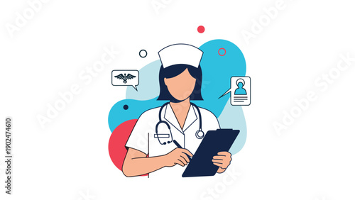 Professional healthcare provider nurse or doctor writing on a medical clipboard for patient records and diagnostic reports.