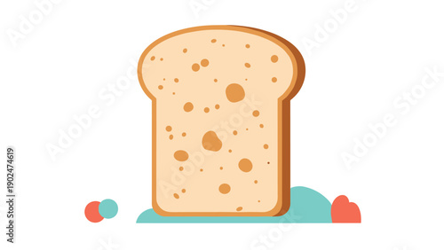 Illustration of a thick slice of white bread with a golden crust for bakery concepts, breakfast, and food industry designs.