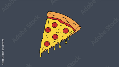 Delicious slice of pepperoni pizza with melted gooey cheese and thick crust against a dark background for food branding.