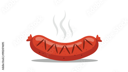 Hot grilled sausage with steam rising from it representing outdoor cooking, barbecue, and delicious meat snack meals.